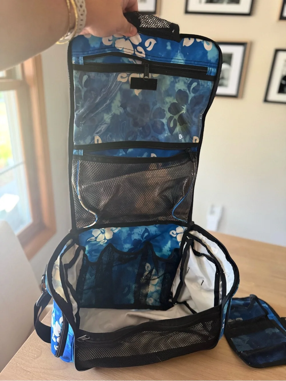 L.L. Bean Blue and White Cosmetic Bag with Floral Design